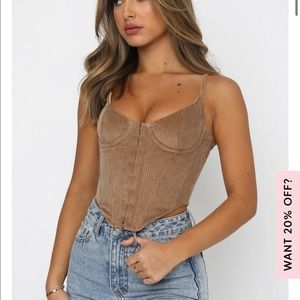No Shade Corduroy Bustier Beige XS White Fox Boutique Brand New